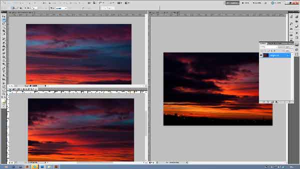 Three sequential images opened in Photoshop CS5 for editing 